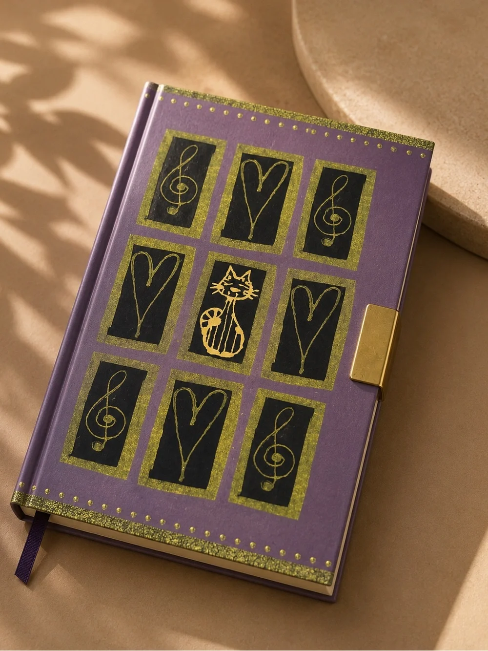 Vintage Markings Ani Allen Purple Cat Heart Music Journal